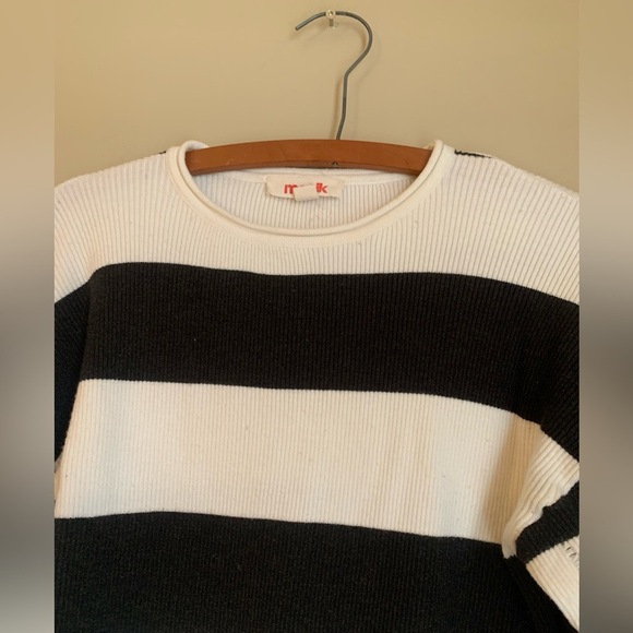 Mazik distressed holes sweater large stripes crew neck - Picture 7 of 10